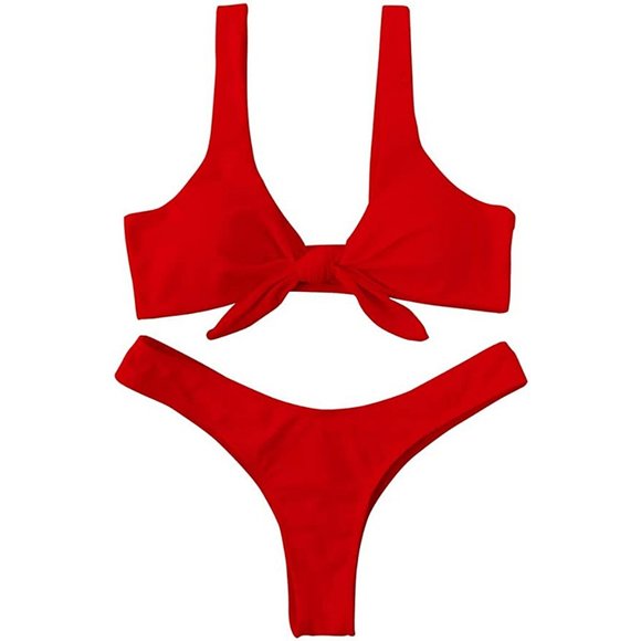 Other - Tie-Front Cheeky Thong Bikini in Red